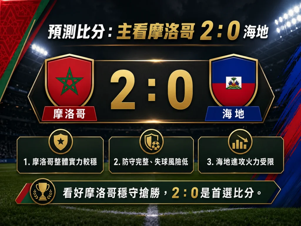 摩洛哥對海地比分預測,主看摩洛哥 2 比 0 取勝。