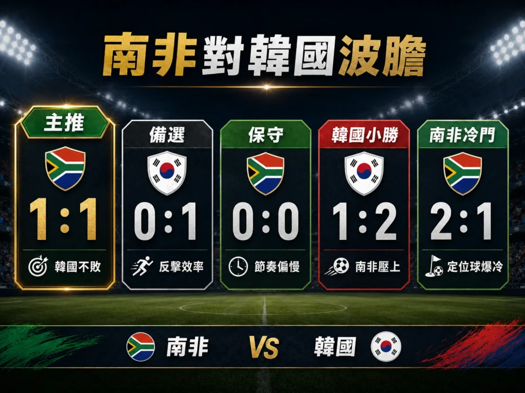 南非對韓國波膽整理,主推 1 比 1,備選韓國 1 比 0。