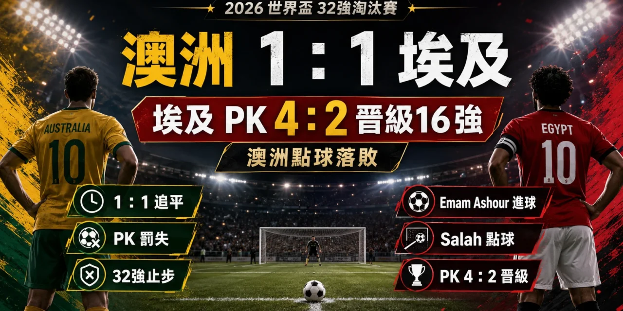 澳洲對埃及賽後：澳洲 1：1 戰平後 PK 大戰落敗，埃及驚險晉級16強