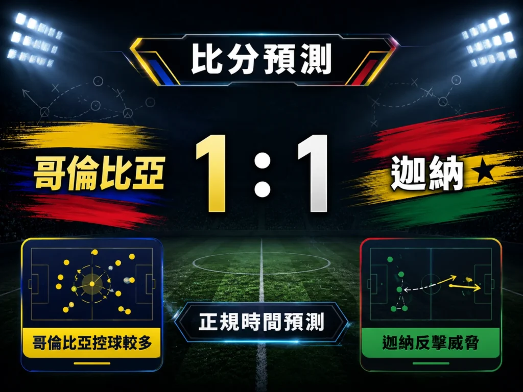哥倫比亞對迦納比分預測,雙方主看 1:1 戰平。